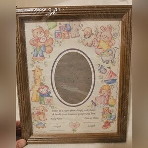 Vintage Nursery Baby Announcement Photo Frame Mat with Pastel Toy Illustrations